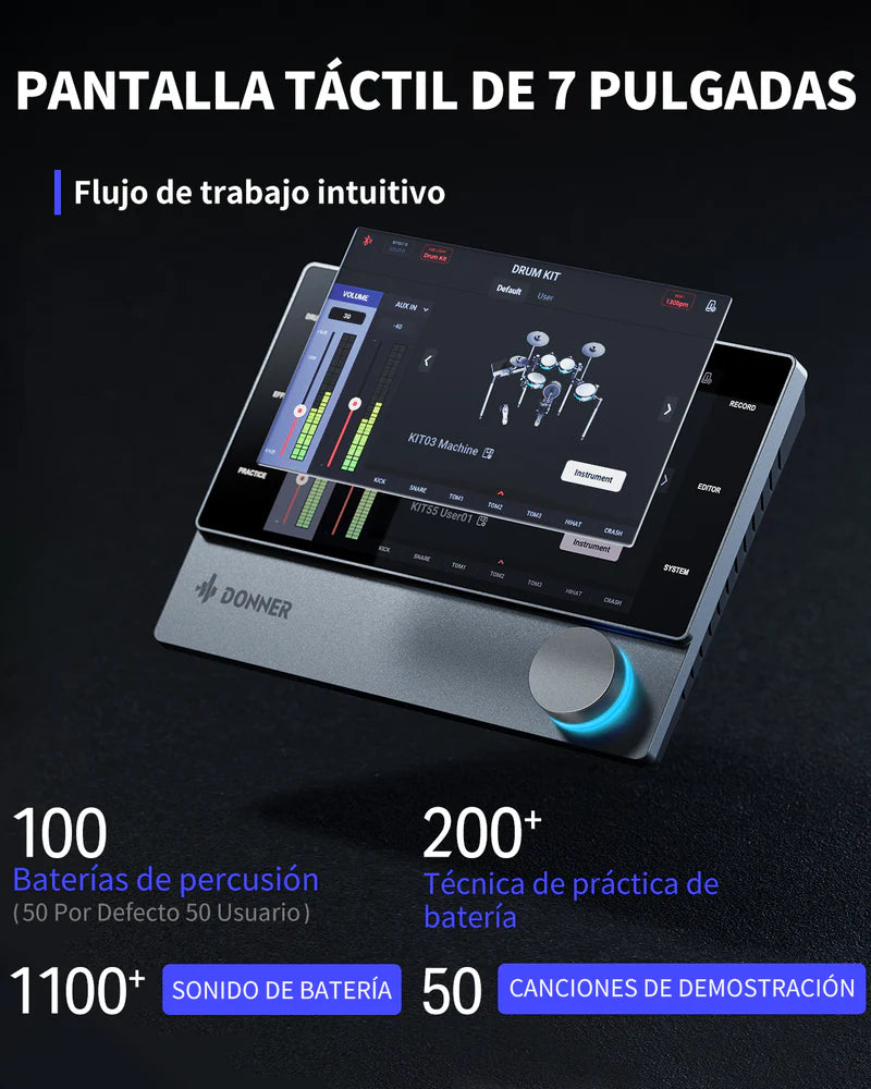 Donner BACKBEAT Batería Electrónica luces LED Personalizables y Bluetooth