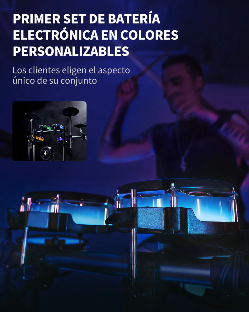 Donner BACKBEAT Batería Electrónica luces LED Personalizables y Bluetooth