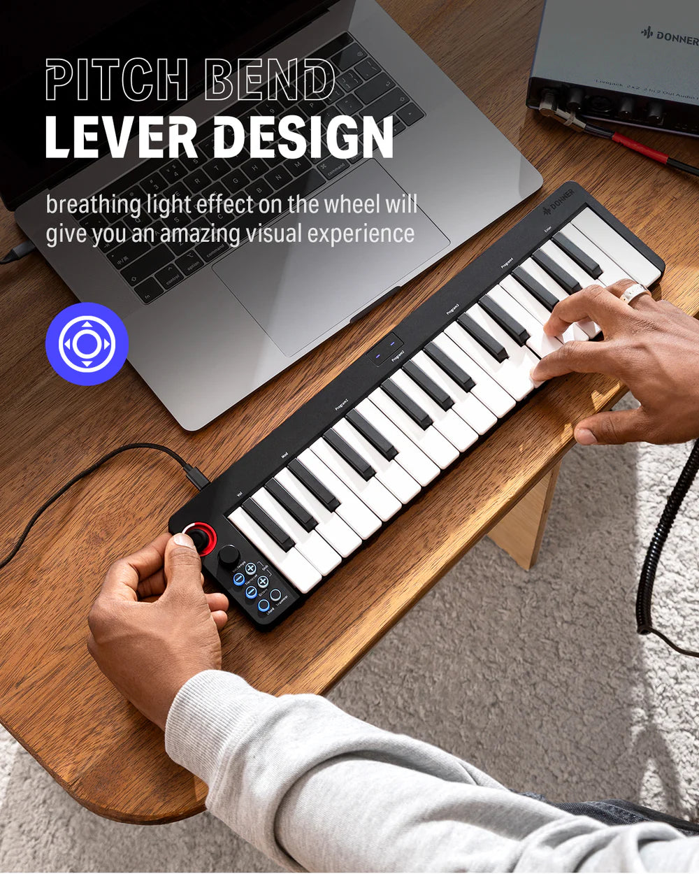 Donner N-32 Teclado controlador MIDI de 32 teclas con secuenciador y pantalla digital