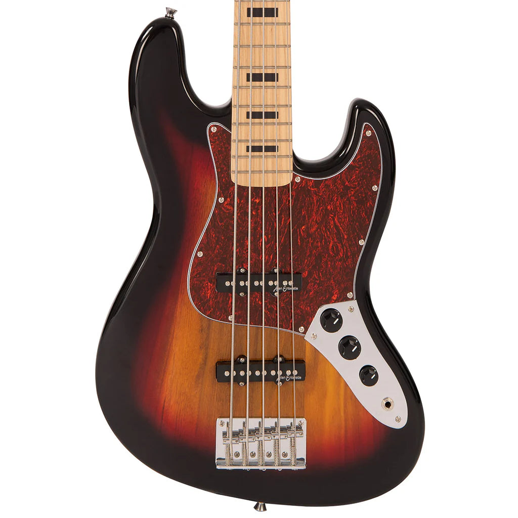 Vintage V495 Coaster Series Bajo de 5 cuerdas Sunburst de 3 tonos