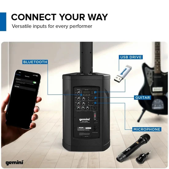 Gemini WPX-2000 Sistema de Columna Activo 8″ 1200W con Bluetooth