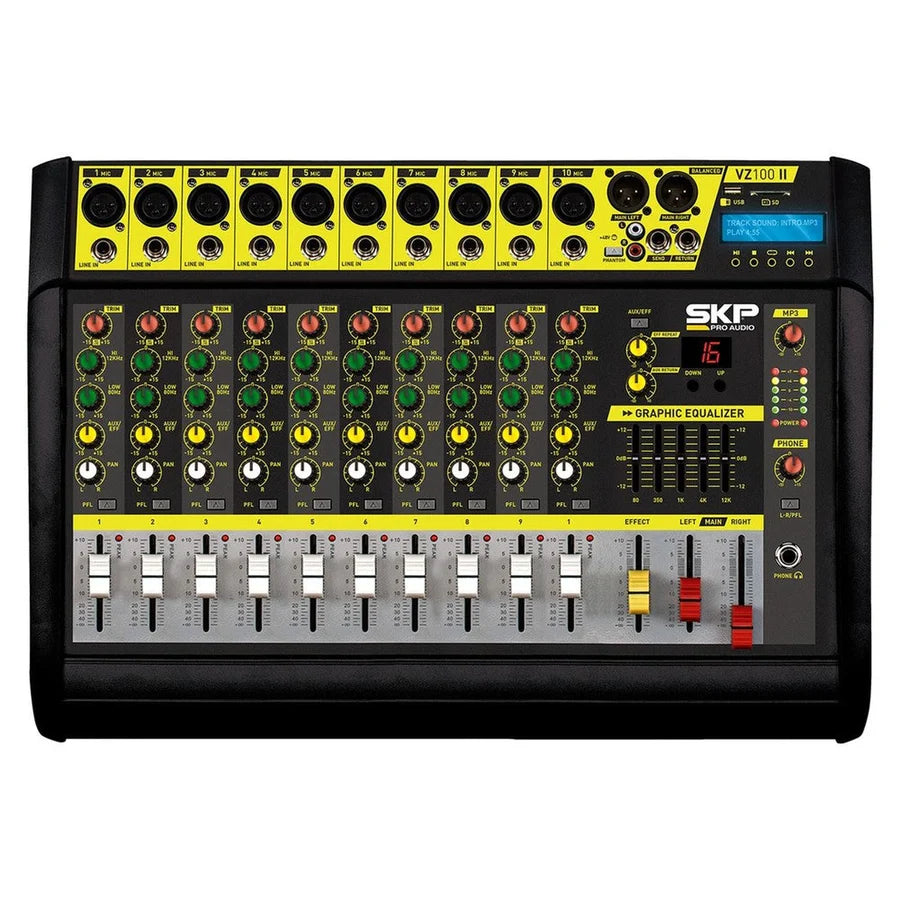 Consola Potenciada SKP VZ-100 II | 10 Canales, 500W RMS, Bluetooth y Grabación USB