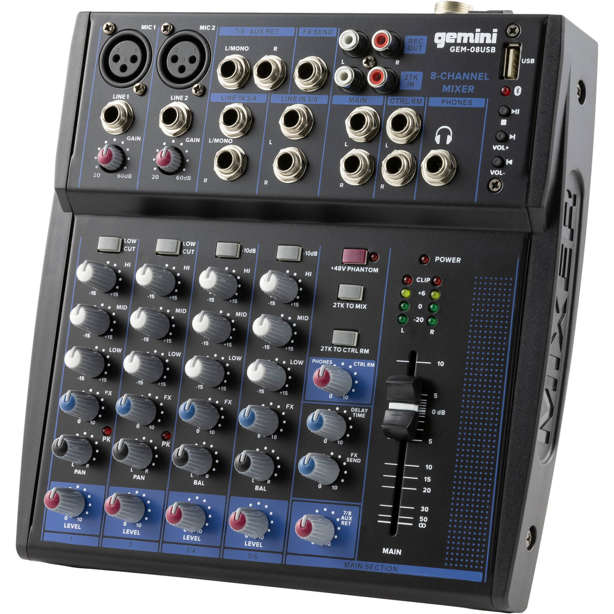 Gemini GEM-08USB Mezclador Análogo 8 Canales USB - Bluetooth Mixers/Consolas Gemini