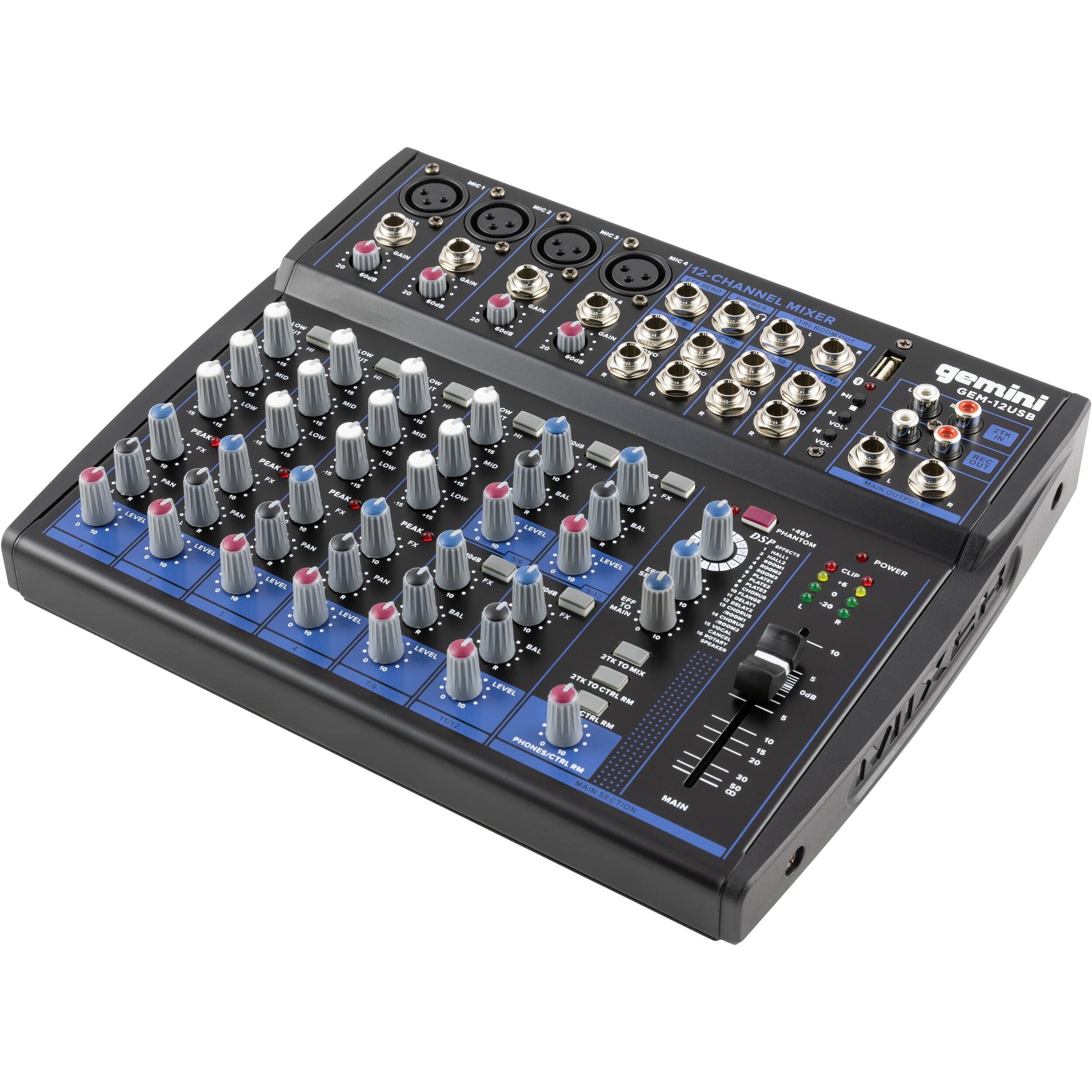 Gemini GEM-12USB Mezclador Análogo 12 Canales USB - Bluetooth Mixers/Consolas Gemini
