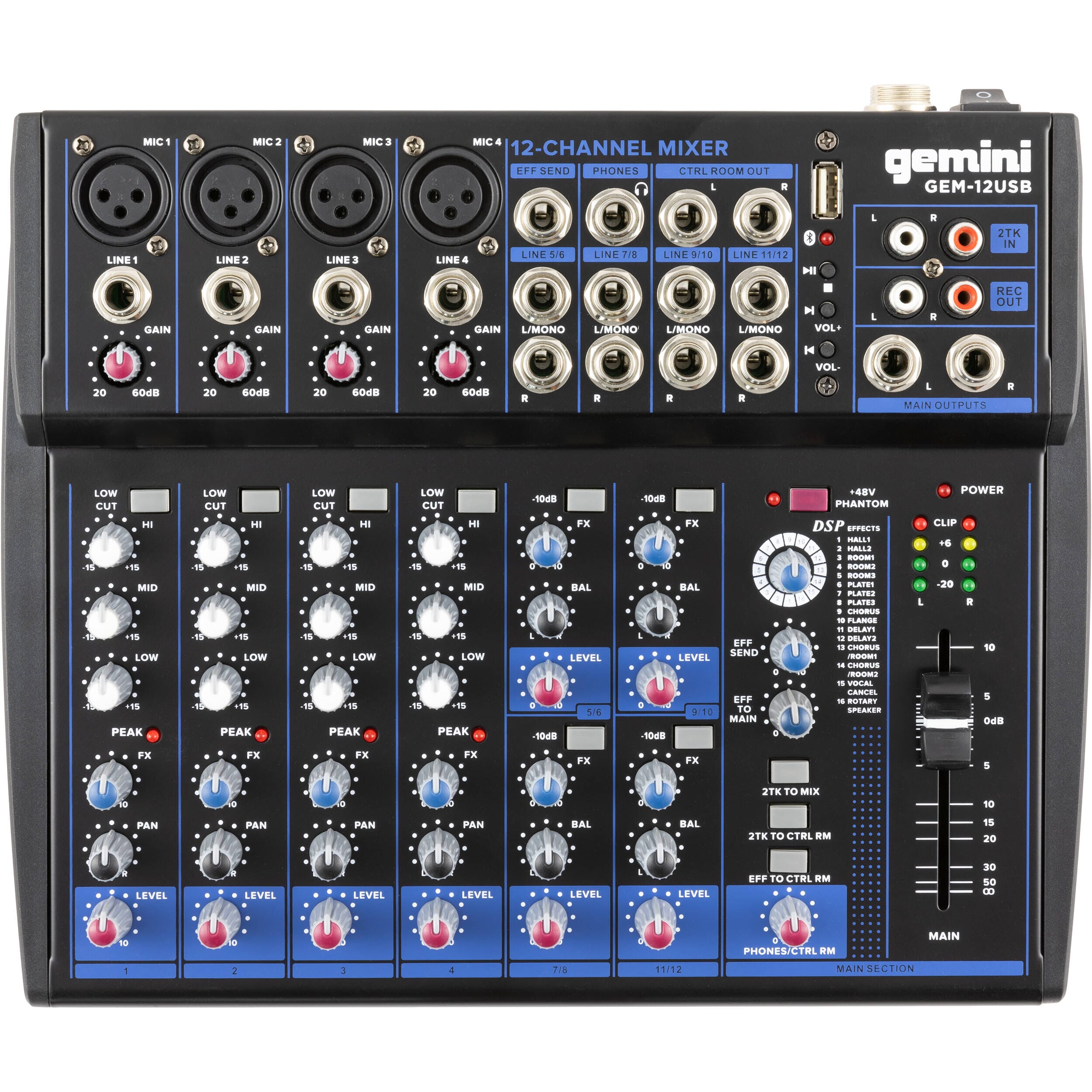 Gemini GEM-12USB Mezclador Análogo 12 Canales USB - Bluetooth Mixers/Consolas Gemini