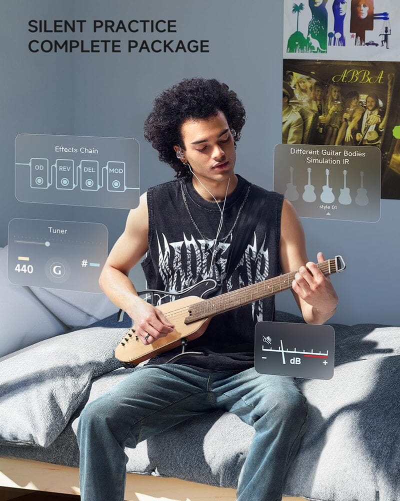 Guitarra Eléctrica de viaje Donner HUSH I PRO (Natural) Guitarras Eléctricas Donner