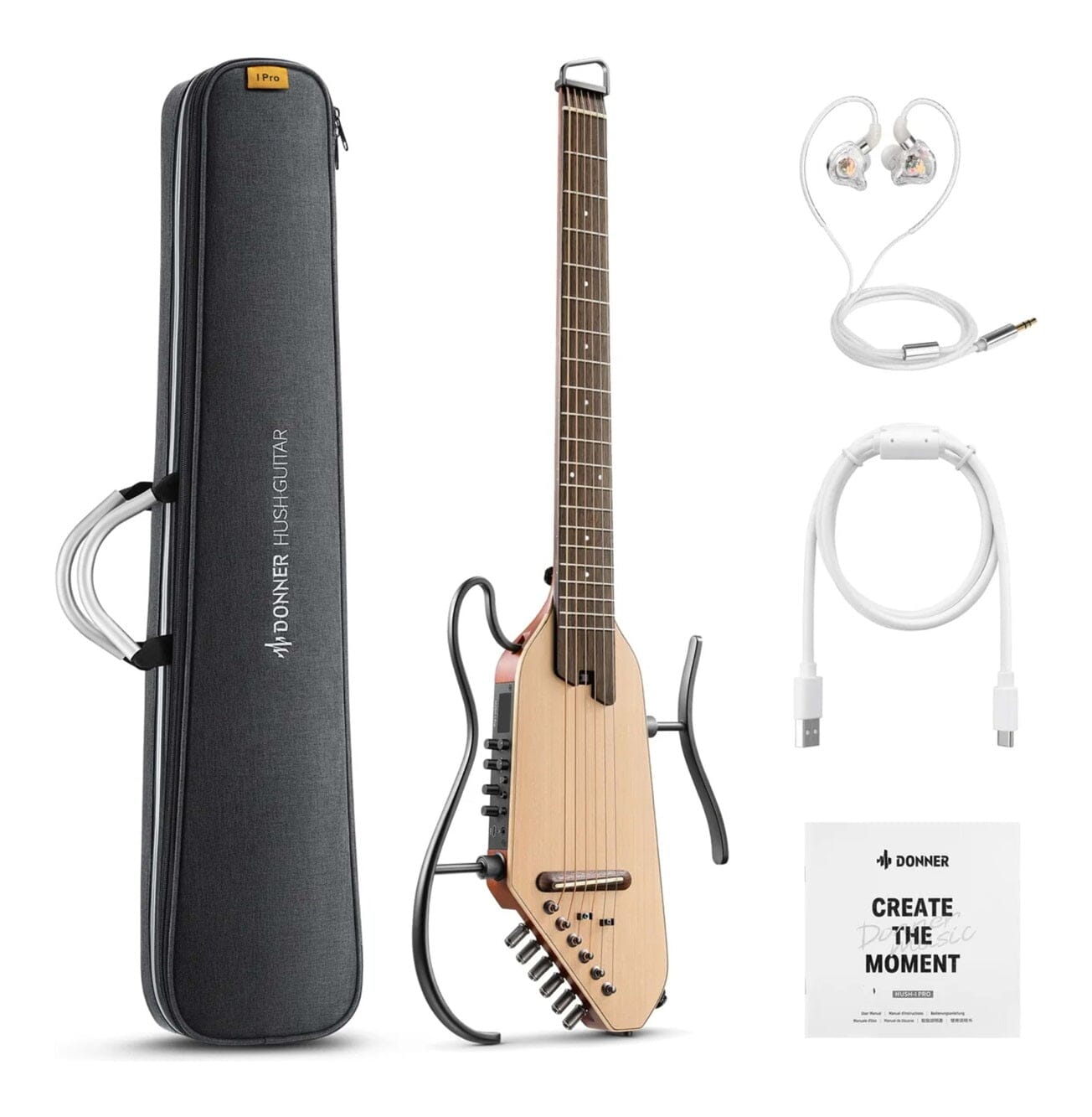 Guitarra Eléctrica de viaje Donner HUSH I PRO (Natural) Guitarras Eléctricas Donner